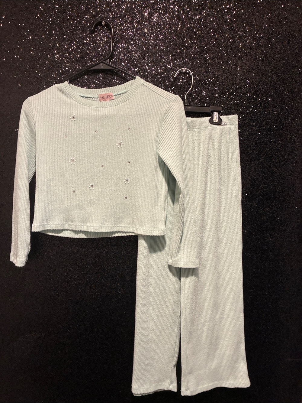 Paris Hilton Mint Green Knit Kids 2pc Set with Star Rhinestones size 7/8